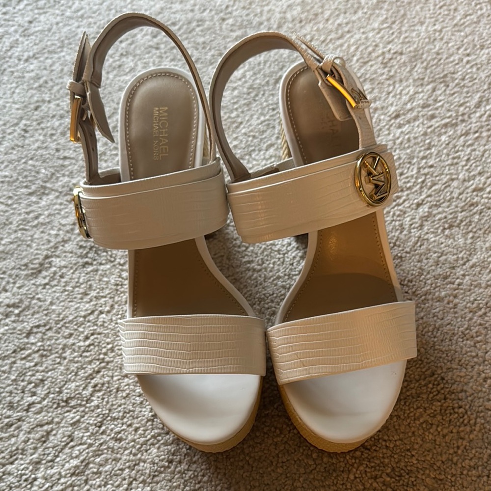 Michael Kors Cream Platform Sandals with Ankle Strap